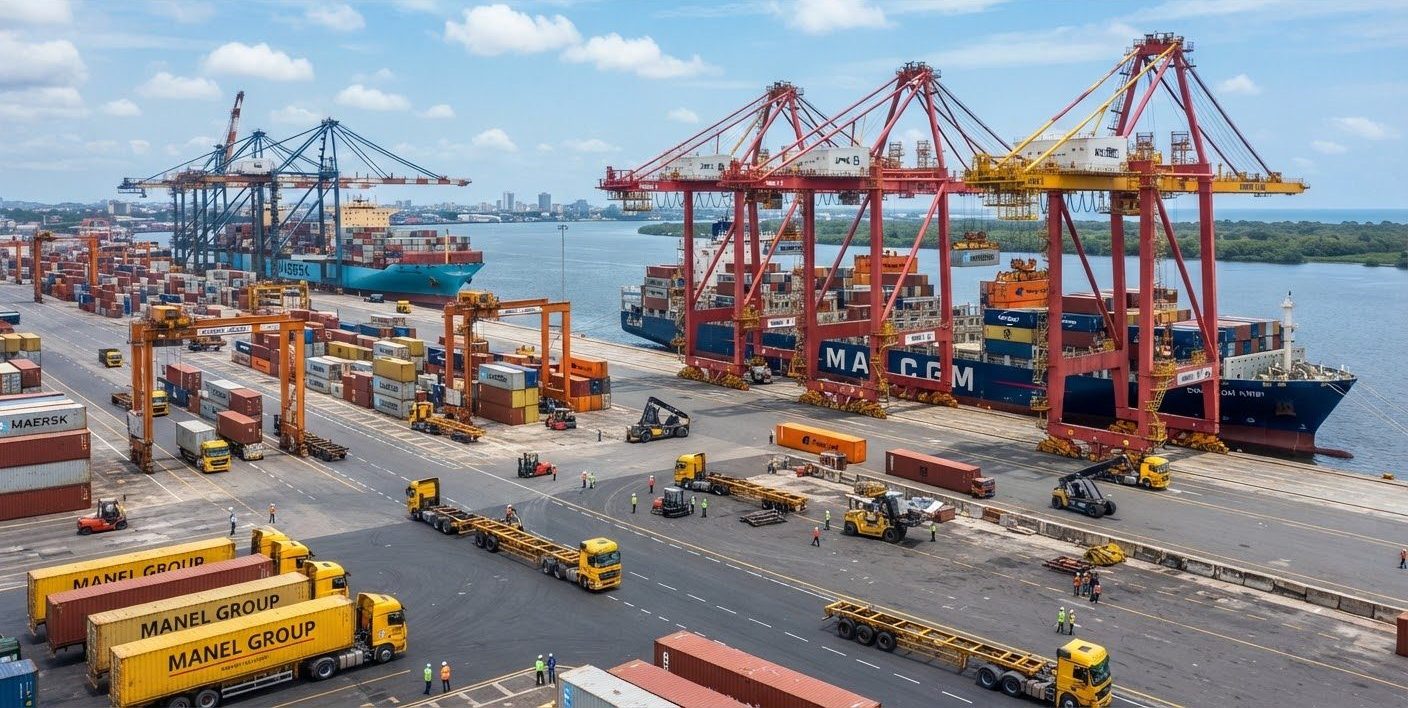 Terminal à conteneurs avec portiques de chargement